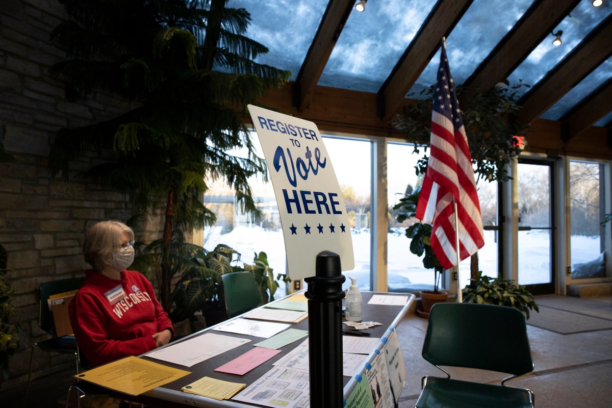 A poll worker at a polling place in Madison, Wisconsin.