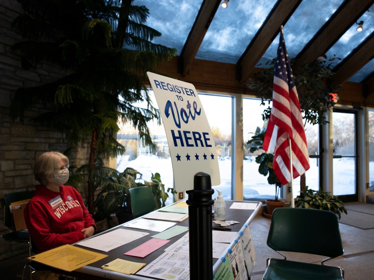 A poll worker at a polling place in Madison, Wisconsin.